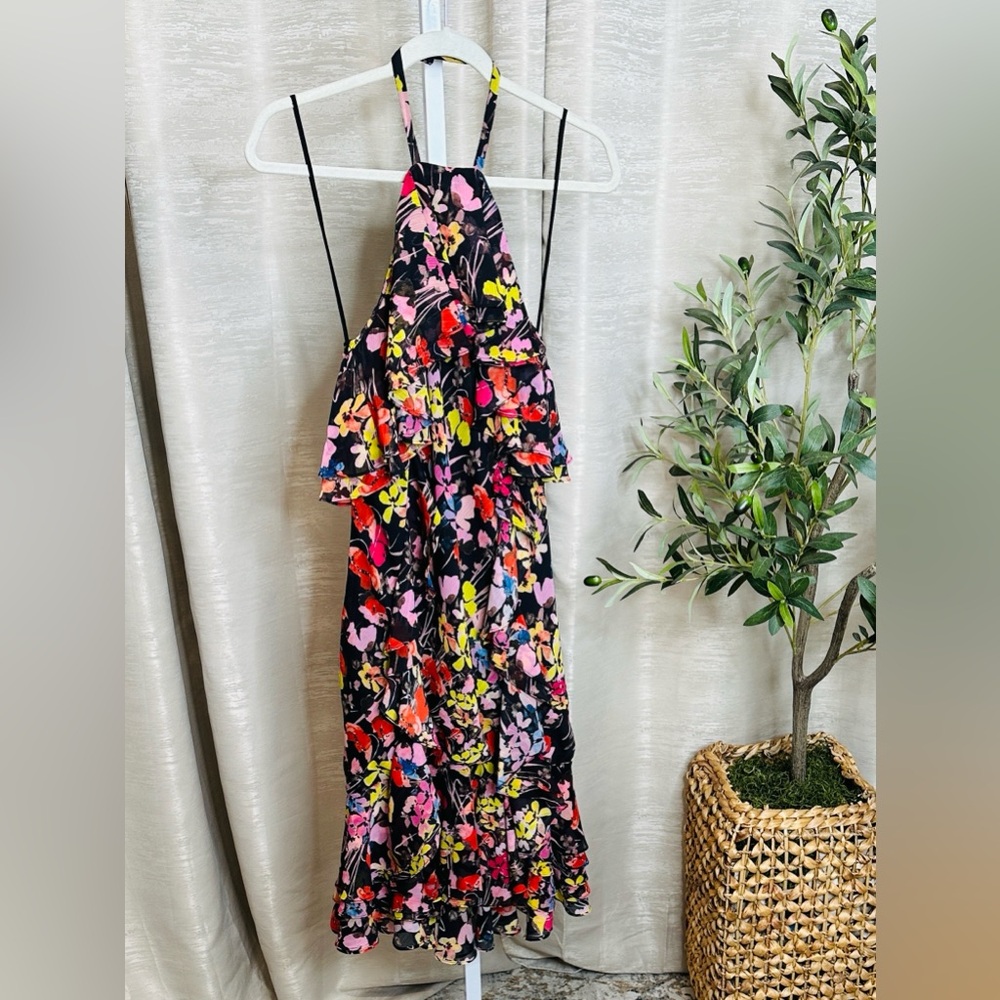 NWT Jason Wu women’s chiffon multicolored floral halter neck ruffled midi dress - Picture 16 of 17